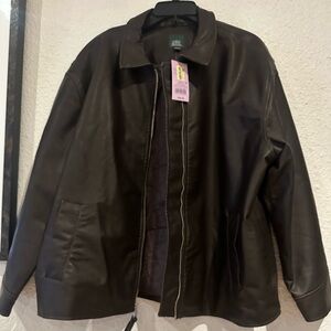 COPY - Ladies faux leather/oversized brown color jacket (L) small white spot